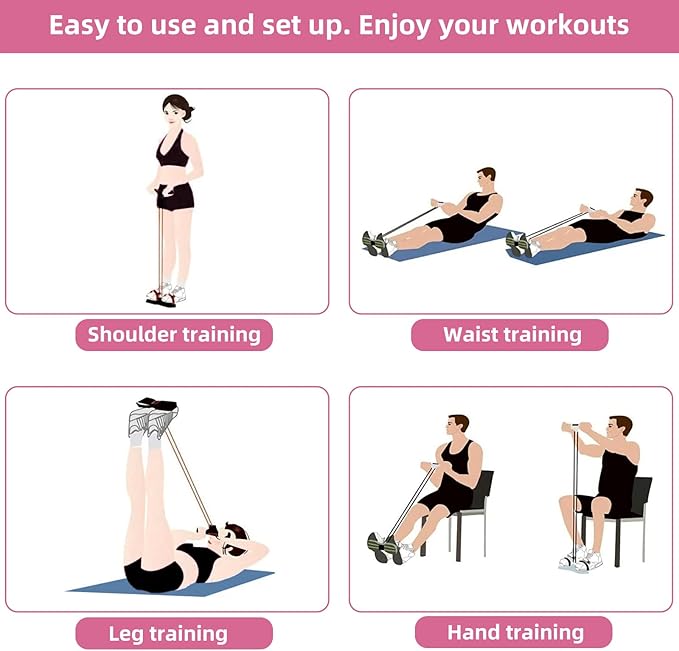 Multi-Function Tension Rope – 4 Tube Resistance Bands with Handles – Sit Up Exercise Equipment Home Gym Tummy Trainer for Men Women-GravixFit