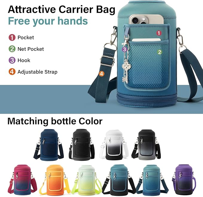 1 Gallon Water Bottle Insulated | Thickened Stainless Steel Vacuum Metal Water Jug | Portable Sports Large for Gym and Hiking with Straw, Carrier Bag, Handle Strap | BPA-Free 128 oz-GravixFit