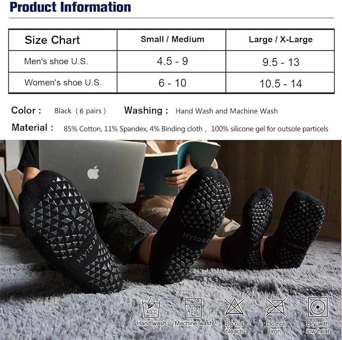 Hylaea Unisex Non Slip Socks with Grip for Yoga, Hospital, Pilates, Barre | Ankle, Cushioned-GravixFit