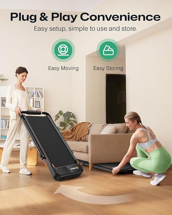 UREVO Strol 2E Smart 2-in-1 Folding Treadmill, Compact Walking Pad with Safety Handle, Plug and Play, Dual LED Display, Workout APP, Walking or Running for Home Office, Remote Included-GravixFit