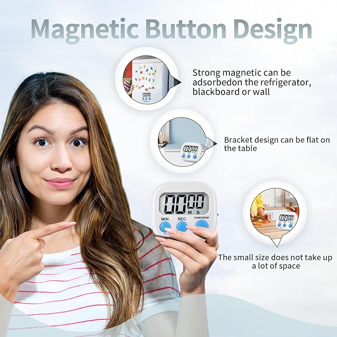 12 Pack Digital Kitchen Timer Magnetic Digital Timer with Big Display Loud Ring Cooking Timers for Kitchen Electronic Timer for Cooking, Bathing, Gym, Break Time, Classroom(12,White, Blue, Orange)-GravixFit