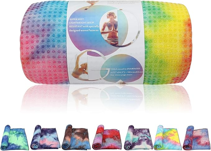 Yoga Towels Non Slip Hot Yoga Towel Skidless Waffle Texture100% Absorbent Odorless Microfiber Yoga Blanket Standard Sized 24 x72 in Mat Towel,for Hot Yoga Bikram Pilates (Pink & Blue & Yellow)-GravixFit