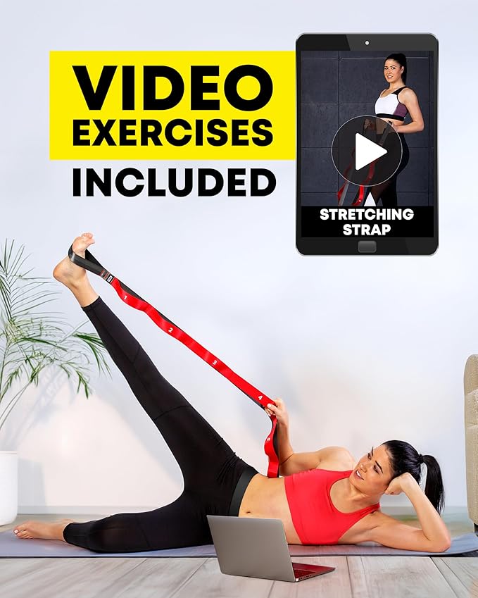 Stretching Strap with Loops - Non Elastic Stretch Band for Physical Therapy, Yoga Strap for Stretching Equipment, Stretch Bands for Exercise and Flexibility - Fascia, Hamstring & Leg Stretcher Belt-GravixFit