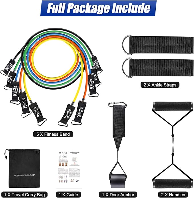 Resistance Bands Set, Himaly Exercise Bands Strength Training Fitness Bands Workout Elastic Bands with Legs Ankle Straps, Door Anchor, Handles & Carry Bag for Home Outdoor Workouts-GravixFit