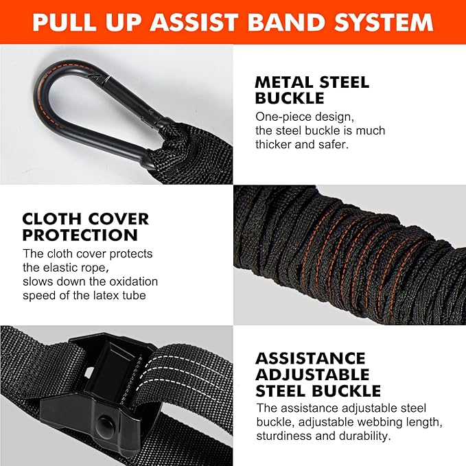 HPYGN Pull Up Assistance Bands, Heavy Duty Resistance Band for Pull Up Bar, Adjustable Weight/Size with Fabric Feet/Knee Rest, Bands for Pull Up Assist for Strength Training, Pull Up Assist Band-GravixFit