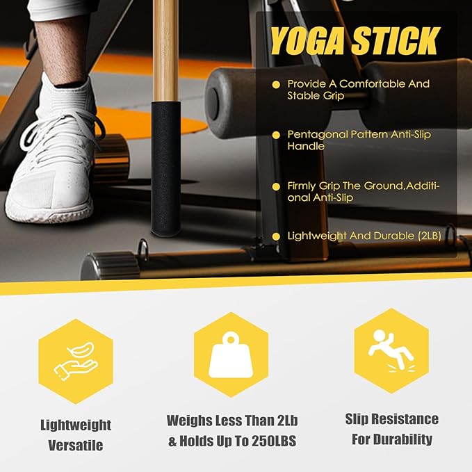 Bamboo Stretch Yoga Stick, 5ft/149 cm, Flexibility Stick for Physical Therapy, Premium Yoga Dowel with Super Sturdy Rubber Handle Ends, Exercise Bar for Posture Corrector-GravixFit