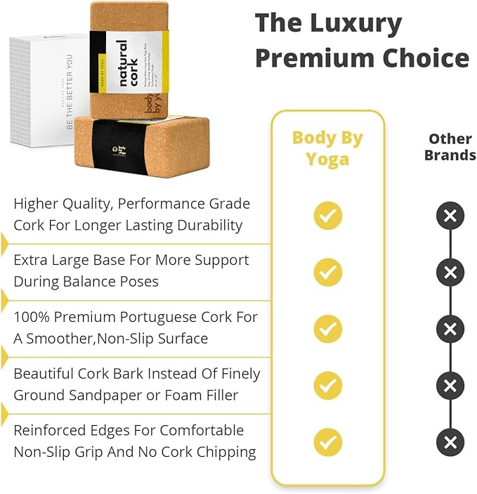 Premium Cork Yoga Blocks - Extra Large Yoga Block 2-Pack or Extra Tall 1-Pack for Inflexible Yogis | Natural, High-Density Cork for Superior Support & Stability | Optional Yoga Strap & Gift Box-GravixFit