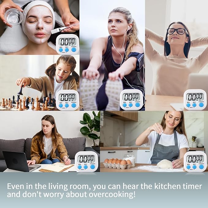 12 Pack Digital Kitchen Timer Magnetic Digital Timer with Big Display Loud Ring Cooking Timers for Kitchen Electronic Timer for Cooking, Bathing, Gym, Break Time, Classroom(12,White, Blue, Orange)-GravixFit