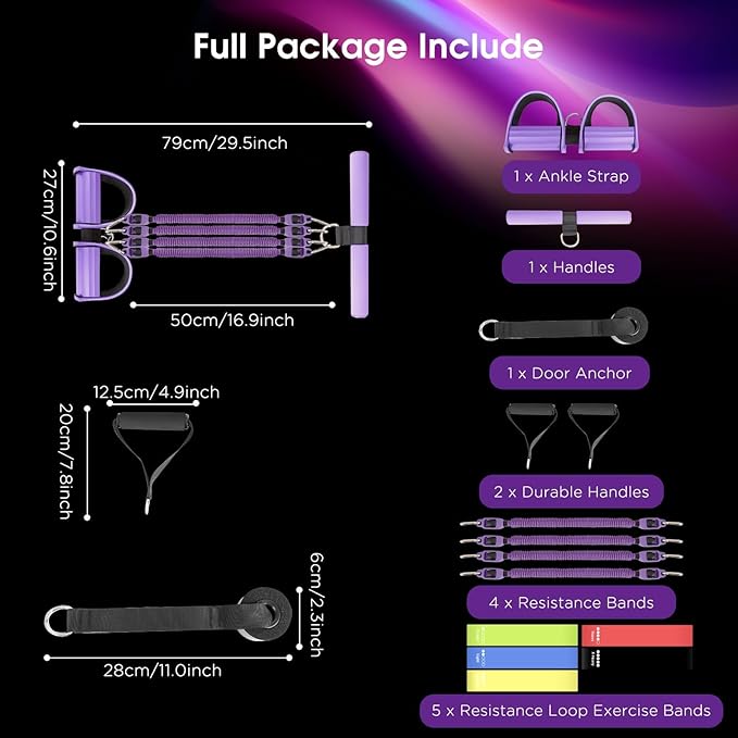 2025 Upgrade Pedal Resistance Band, 4-Tube Elastic Sit Up Pull Rope for Men and Women, Pedal Puller for Strength Training, Foot Resistance Rope for Physical Therapy, with 5Pcs Exercise Bands-GravixFit