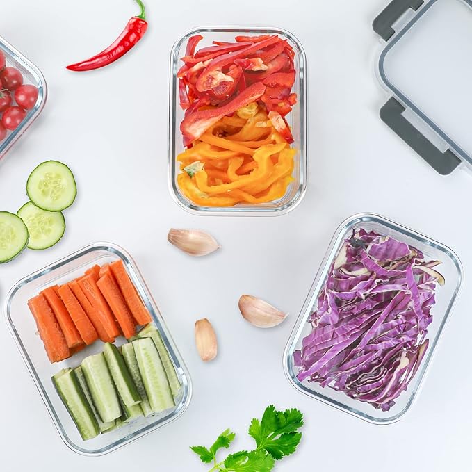 M MCIRCO [5-Packs, 36 Oz Glass Meal Prep Containers with Snap Locking Lids Glass Food Containers,Airtight Lunch Container,Microwave, Oven, Freezer and Dishwasher (4.5 Cup)-GravixFit