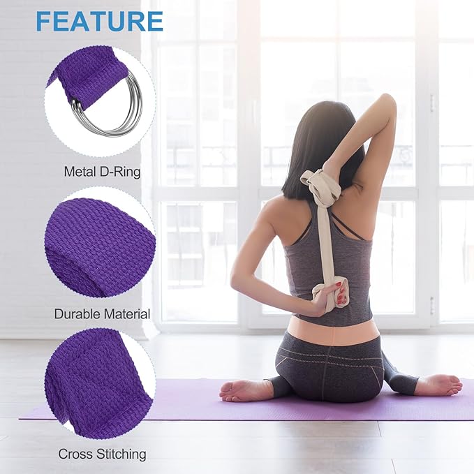 PATIKIL Yoga Strap for Stretching, Cotton Yoga Belt with Adjustable Metal D-Ring Buckle Stretch Band for Fitness Pilates-GravixFit