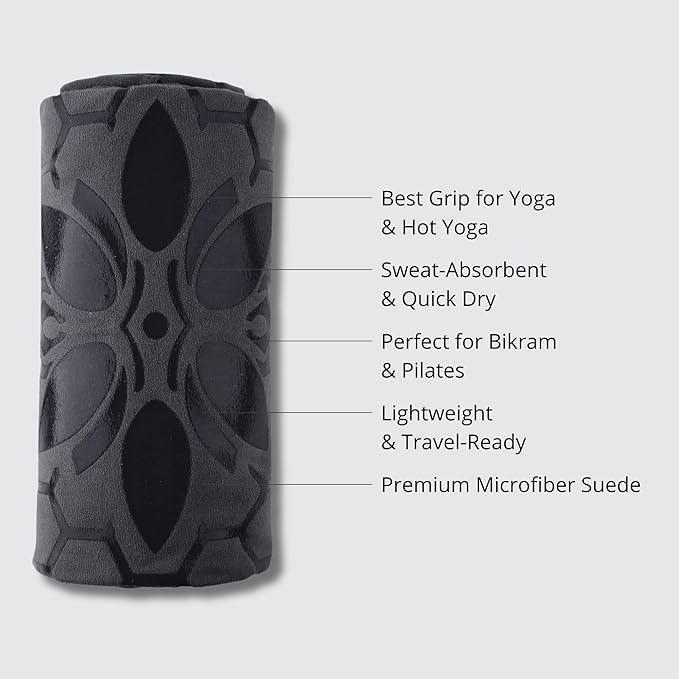Clever Yoga Non-Slip Hot Yoga Towel – Non-Slip Grip for Hot Yoga, Sweat Absorbent, Honeycomb Silicone Grip, Stays Flat – Ideal for Pilates, Travel, Washable & Lightweight - Gray-GravixFit