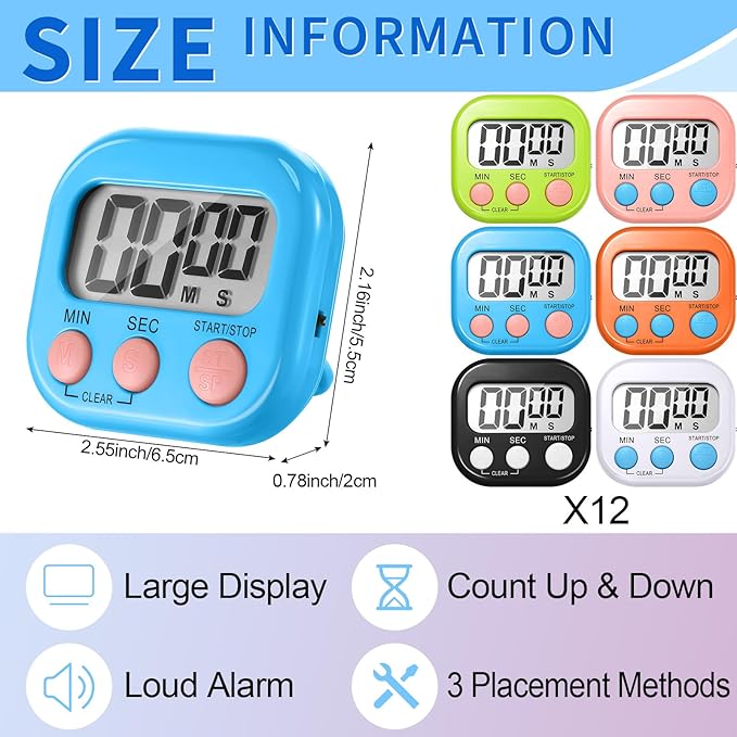 Macarrie 72 Pcs Digital Kitchen Timer Bulk Magnetic Timers for Classroom LCD Display Loud Alarm Electronic Timer Minute Second Clock Timer for Teacher Exercise Cook Baking-GravixFit