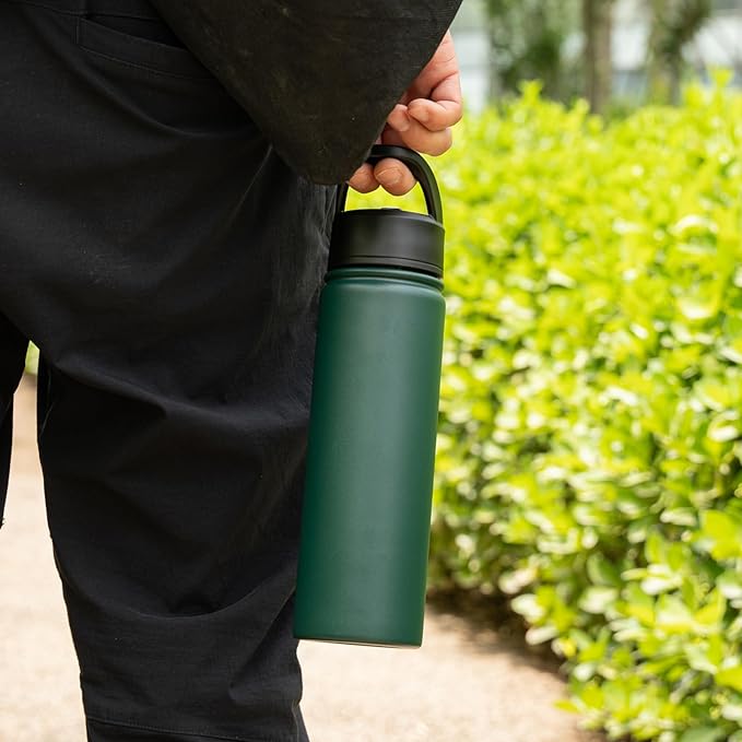 18 oz Insulated Water Bottle Stainless Steel Sport Bottles with 3 Lids,Army Green-GravixFit