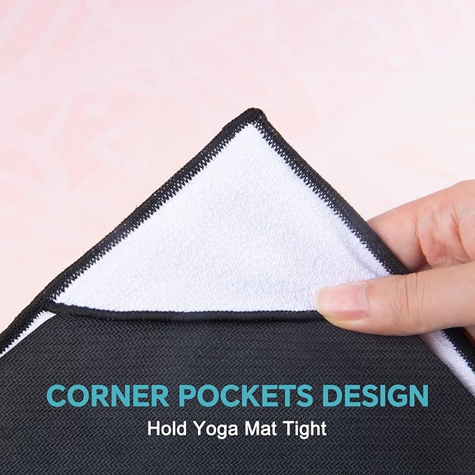 QiyI Yoga Mat Towel with Corner Pockets, Non Slip Sweat Absorbent Hot Yoga Towels, Soft Yoga Blankets with Travel Bag, Skidless Mat Cover for Workout, Gym, Fitness - 70"x26", Gradient Mandala-GravixFit