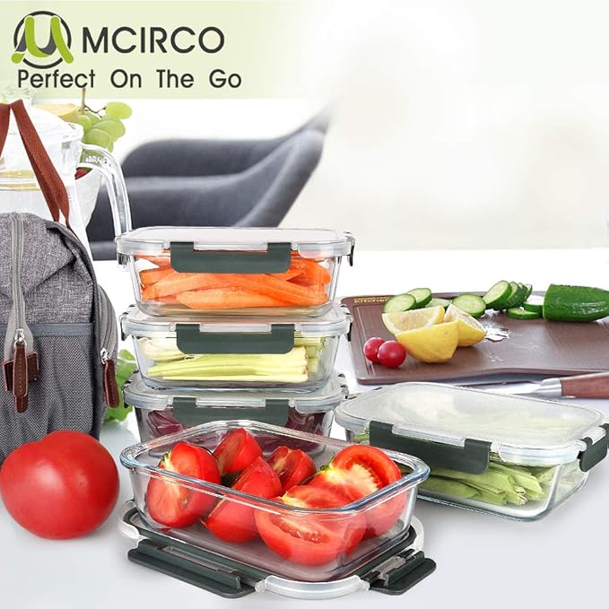 M MCIRCO [5-Packs, 36 Oz Glass Meal Prep Containers with Snap Locking Lids Glass Food Containers,Airtight Lunch Container,Microwave, Oven, Freezer and Dishwasher (4.5 Cup)-GravixFit