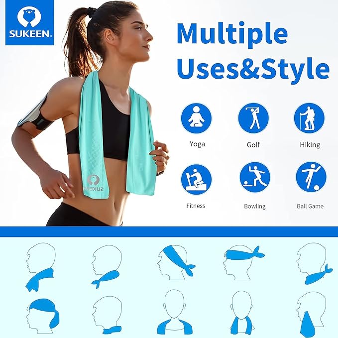 Sukeen 10 Pack Cooling Towels (40"x12") for Sweat, Quick-Drying Neck Cooling Wraps, Soft Breathable Cooling Towels for Neck and Face, Chilly SportsTowel for Yoga, Sport, Running, Workout-GravixFit