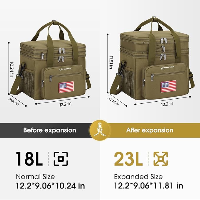 Maelstrom Tactical Lunch Box for Men, 23L Insulated Lunch Bag, Expandable Double Deck Cooler Bag, Lightweight Leakproof Tote Bag With Side Tissue Pocket, Suit For Men and Women, Khaki-GravixFit