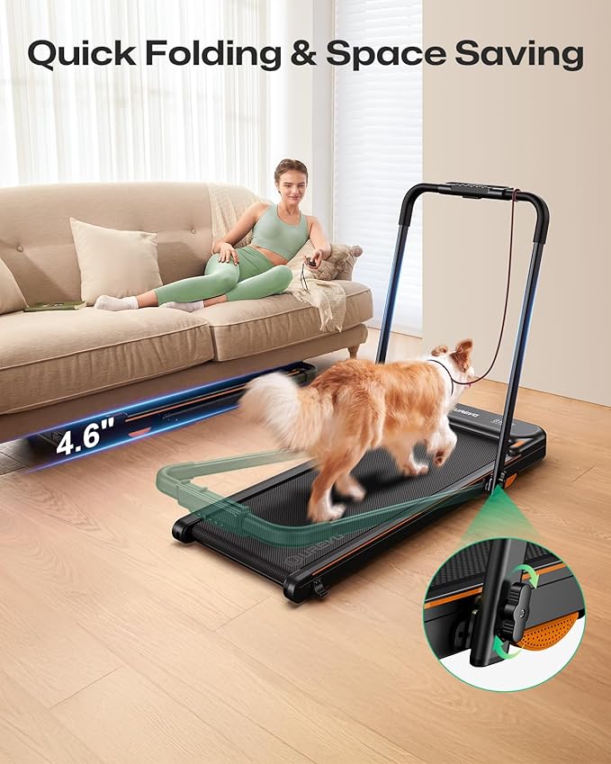 UREVO Strol 2E Smart 2-in-1 Folding Treadmill, Compact Walking Pad with Safety Handle, Plug and Play, Dual LED Display, Workout APP, Walking or Running for Home Office, Remote Included-GravixFit