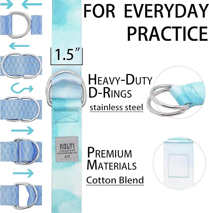 Yoga Exercise Adjustable Straps 8FT with Durable D-Ring for Pilates & Gym Workouts | Hold Poses, Stretch, Improve Flexibility & Maintain Balance-GravixFit