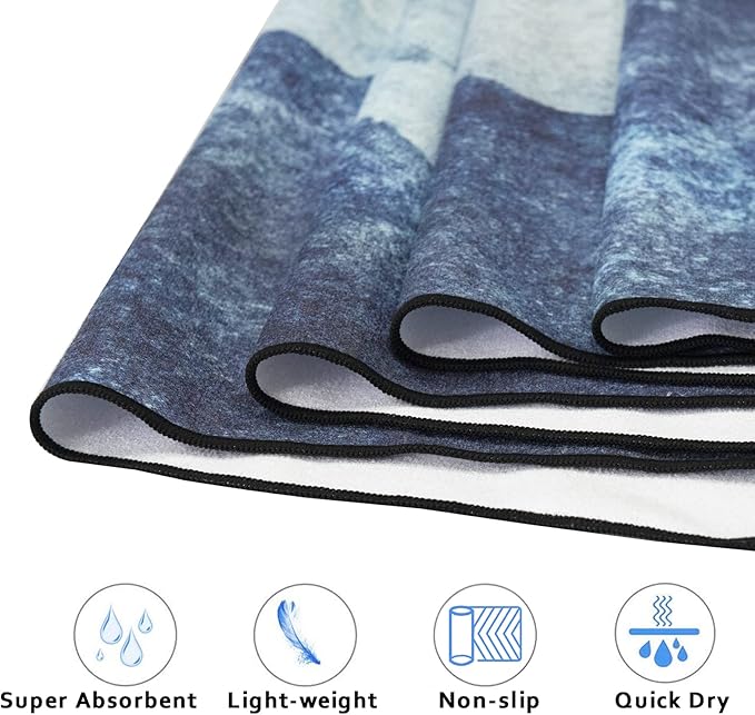 QiyI Yoga Mat Towel with Corner Pockets, Non Slip Sweat Absorbent Hot Yoga Towels, Soft Yoga Blankets with Travel Bag, Skidless Mat Cover for Workout, Gym, Fitness - 70"x26", Watercolor Mountain-GravixFit