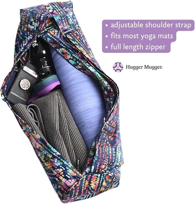 Hugger Mugger Batik Yoga Mat Bag - beautiful pattern, durable 100% cotton, full lining, adjustable strap, 2 extra zipper pockets-GravixFit