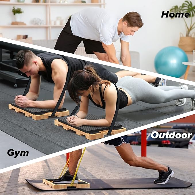 Wooden Resistance Band Foot Plate, Non-Slip Exercise Board with Free Soft Pad & Drawstring Bag for Strength Training, Stretching & Balance, Home Gym Fitness Platform for Full-Body Exercises-GravixFit