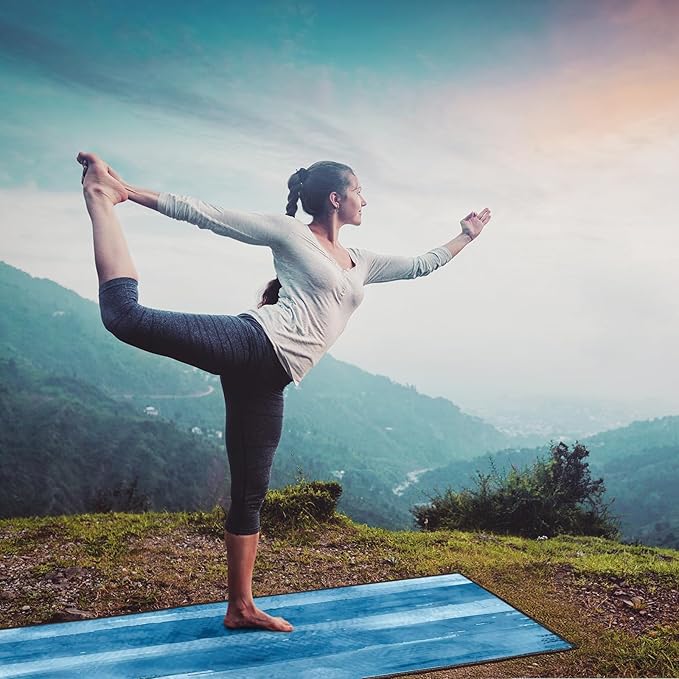 QiyI Yoga Mat Towel with Corner Pockets, Non Slip Sweat Absorbent Hot Yoga Towels, Soft Yoga Blankets with Travel Bag, Skidless Mat Cover for Workout, Gym, Fitness - 70"x26", Blue Tie Dye-GravixFit