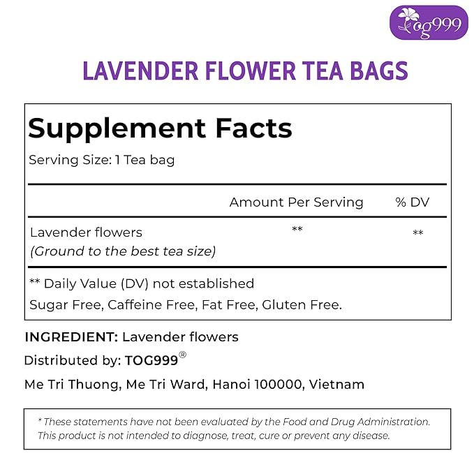 120 Lavender Flower Tea Bags, 100% Natural & Pure from Lavender Flowers. Loose Flower Lavender Herbal Tea. Lavender Flower Tea. No Sugar, No Caffeine, No Gluten, Vegan.-GravixFit