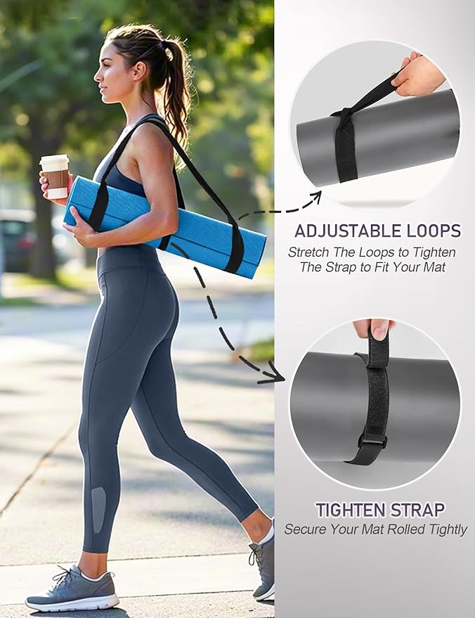 MRZZATA Yoga Mat Carrier Strap - Adjustable Thick and Wide Strap for Carrying Mat or Stretching, Black-GravixFit