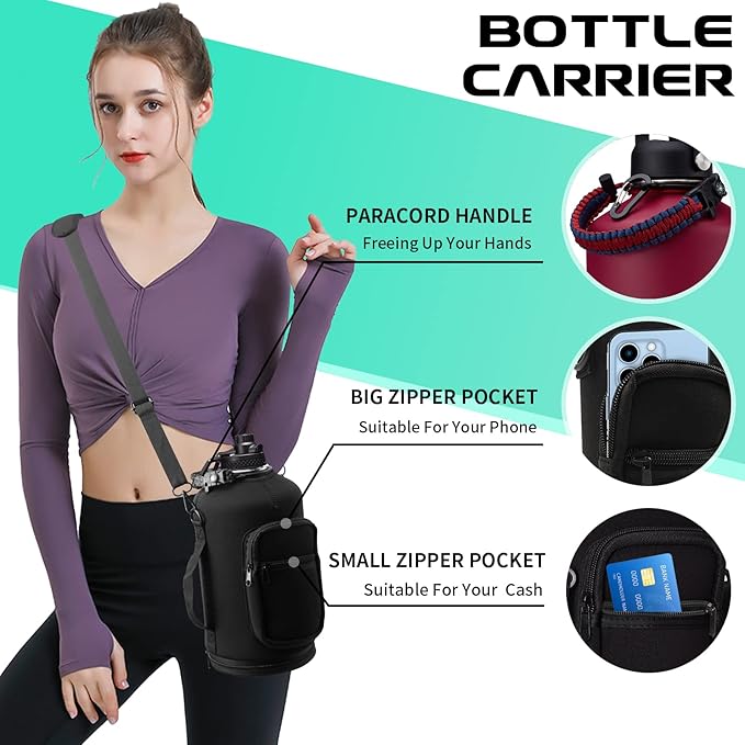 1 Gallon Insulated Water Jug - with Paracord Handle, Straw & Chug Lid, Water Bottles Holder with Strap, 128oz Stainless Steel Large Water Bottle, Keep Hot 12H & Cold 48 for Travel Hiking Camping Work-GravixFit