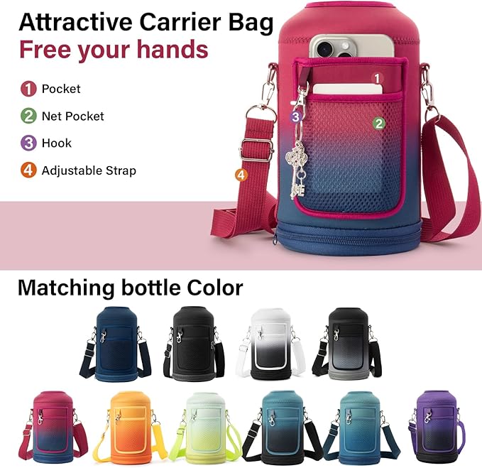 1 Gallon Water Bottle Insulated | Thickened Stainless Steel Vacuum Metal Water Jug | Portable Sports Large for Gym and Hiking with Straw, Carrier Bag, Handle Strap | BPA-Free 128 oz-GravixFit