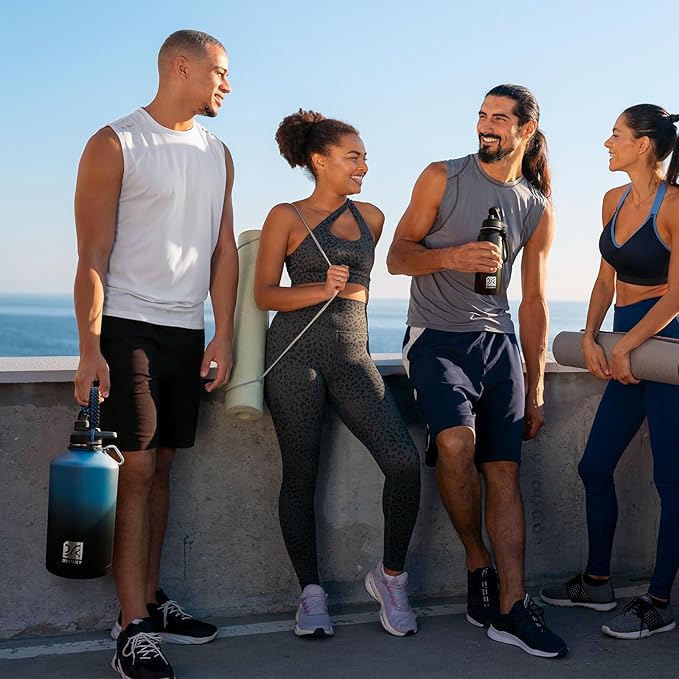 1 Gallon Water Bottle Insulated | Thickened Stainless Steel Vacuum Metal Water Jug | Portable Sports Large for Gym and Hiking with Straw, Carrier Bag, Handle Strap | BPA-Free 128 oz-GravixFit
