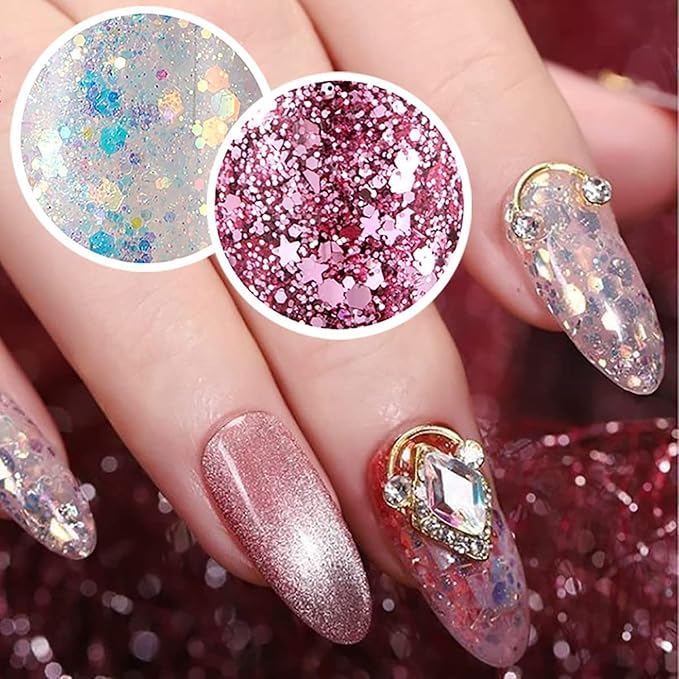MAEPEOR Chunky Face Body Glitter Gel 19 Colors Mermaid Sequins Holographic Body Glitter Gel Long-Lasting Festival Makeup Glitter Paint for Face Body Hair Nails (30g, 03 Pink)-GravixFit