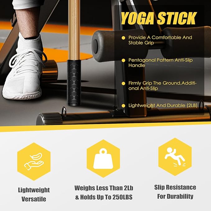 Bamboo Stretch Yoga Stick, 5ft/149 cm, Flexibility Stick for Physical Therapy, Premium Yoga Dowel with Super Sturdy Rubber Handle Ends, Exercise Bar for Posture Corrector-GravixFit