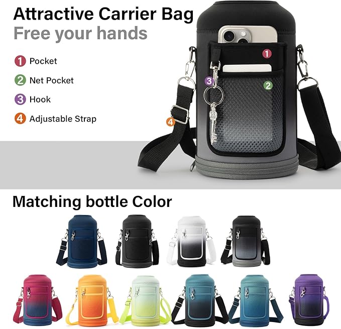 1 Gallon Water Bottle Insulated | Thickened Stainless Steel Vacuum Metal Water Jug | Portable Sports Large for Gym and Hiking with Straw, Carrier Bag, Handle Strap | BPA-Free 128 oz-GravixFit