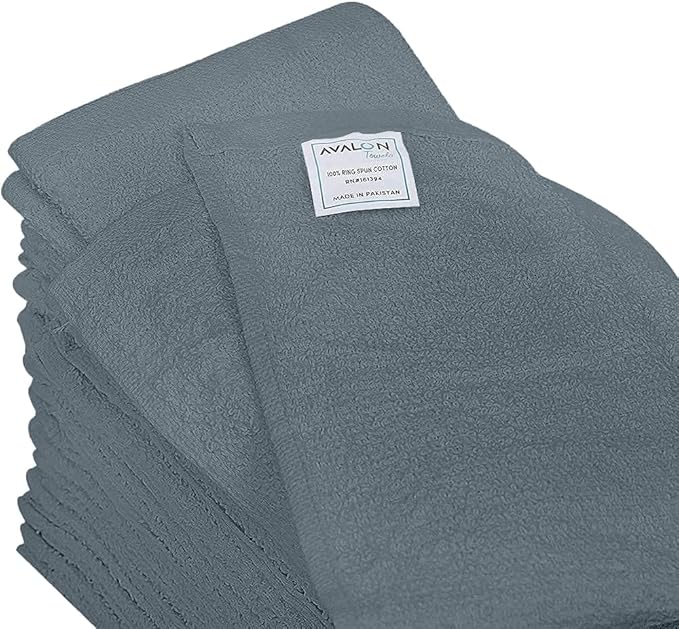 Avalon Towels Terry Bar Mop Towels (Value Pack of 60) Size 14"x17" – Absorbent and Durable, Multipurpose Cleaning Rags, Cotton Cleaning Cloths, Terry Cloth Rags, Reusable Shop Rag (Grey)-GravixFit