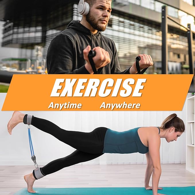 Resistance Bands with Handles for Working Out Women and Men, Exercise Bands with Door Anchor, Stretch Bands for Home Workouts, Simple Guide Included-GravixFit