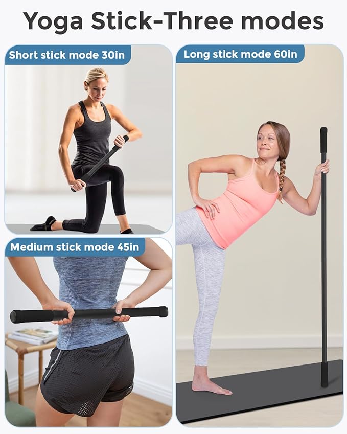 Yoga Stick, 5ft Exercise Stick for Mobility, Stretching Stick with Non-Slip Ends, Exercise Dowel for Pilates, Balance Pole and Stretch Bar for Stretching Equipment-GravixFit