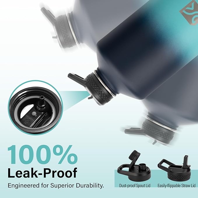 1 Gallon Water Bottle Insulated | Thickened Stainless Steel Vacuum Metal Water Jug | Portable Sports Large for Gym and Hiking with Straw, Carrier Bag, Handle Strap | BPA-Free 128 oz-GravixFit