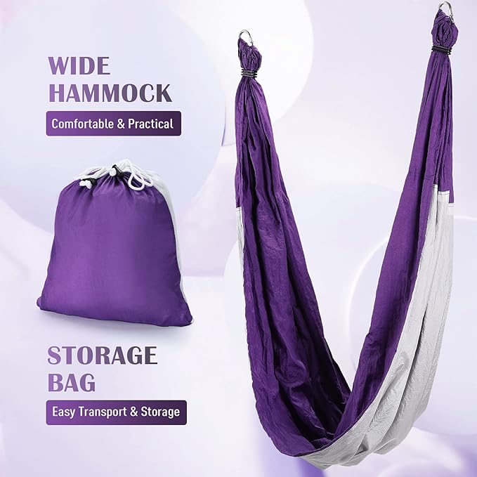 ZELUS Aerial Yoga Swing Sling Strong Yoga Hammock Kit Set Trapeze Inversion Equipment Include 2 Extensions Straps and Ceiling Mounting Kit-GravixFit