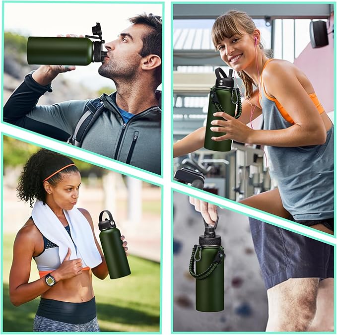 Insulated Water Bottle 32 oz - Cold-48h & Hot-24h Stainless Steel Vacuum Flask with Straw & Pop-up Chug Lid, Leak Proof 32oz Water Bottles, Wide Mouth Hydro Metal Thermal Cups for Gym Work-GravixFit