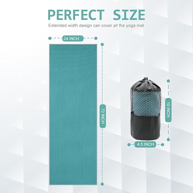 Eunzel Yoga Towel,Hot Yoga Mat Towel with Grip Dots Sweat Absorbent Non-Slip for Hot Yoga, Pilates and Workout 24" x72", Dark Cyan-GravixFit