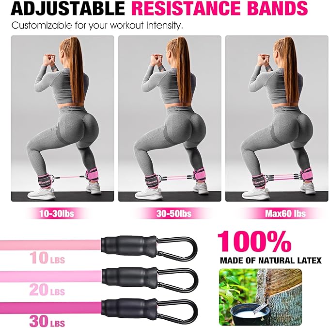Ankle Resistance Bands with Cuffs, Ankle Bands for Working Out, Ankle Resistance Band for Leg, Booty Workout Equipment for Kickbacks Hip Fitness Training, Exercise Bands for Butt Lift Women-GravixFit