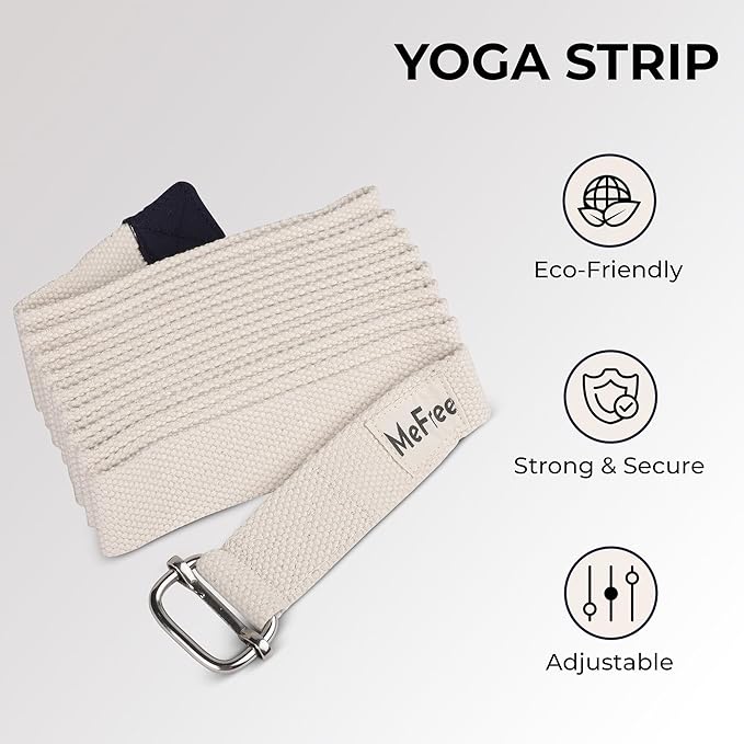 MeFree Organic Cotton Workouts Unisex Yoga Straps Belt - Exercise & Fitness for Stretching all Asanas - Strong Strap with Metal Sliding Bar Buckle-GravixFit