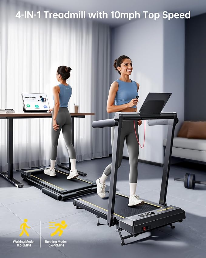 Walking Pad Treadmill with 12% Incline, 4 in 1 Folding Treadmill for Home/Office with Handle Bar, 2.5HP Under Desk Treadmills Portable Walking Pad with App & Bluetooth Speaker, 0.6-10MPH-GravixFit