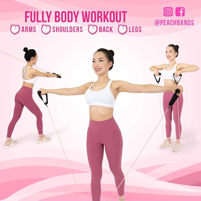 Peach Bands Resistance Tube Bands Set - Exercise Bands with Handles, Door Anchor and Workout Guide-GravixFit