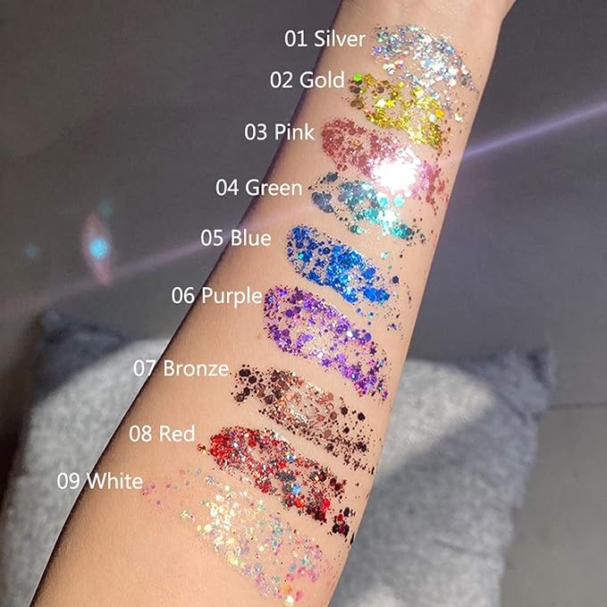 MAEPEOR Chunky Face Body Glitter Gel 19 Colors Mermaid Sequins Holographic Body Glitter Gel Long-Lasting Festival Makeup Glitter Paint for Face Body Hair Nails (30g, 03 Pink)-GravixFit