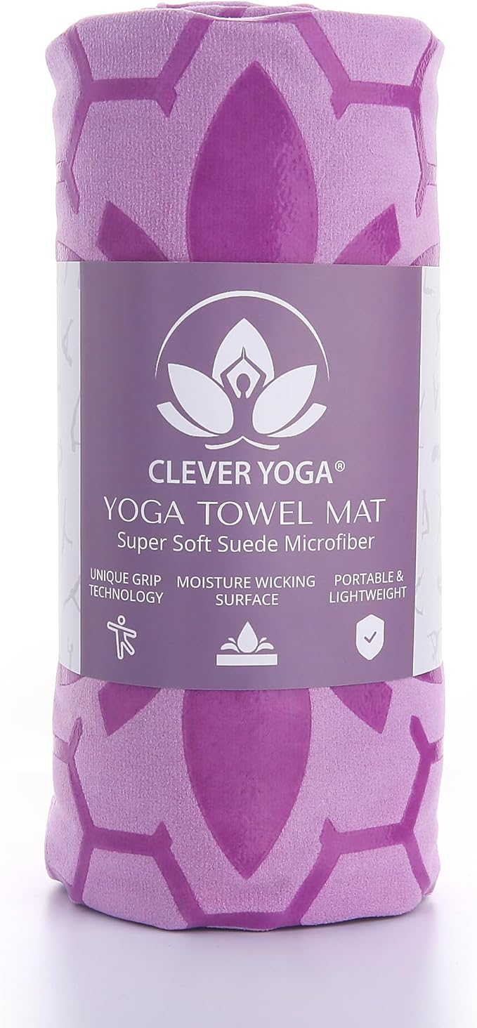 Clever Yoga Non-Slip Hot Yoga Towel – Non-Slip Grip for Hot Yoga, Sweat Absorbent, Honeycomb Silicone Grip, Stays Flat – Ideal for Pilates, Travel, Washable & Lightweight - Lilac-GravixFit