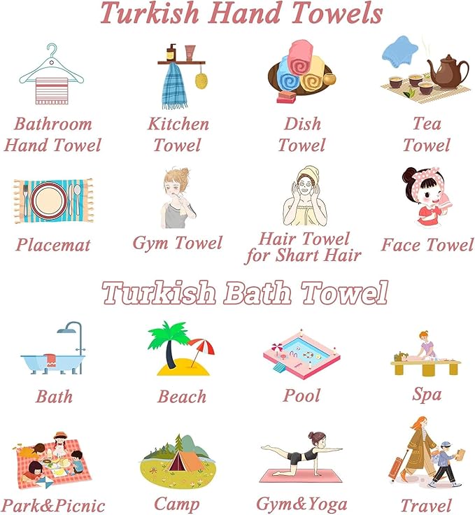 HAVLULAND Turkish Beach Towels Oversized -100% Turkish Cotton Super Soft Lightweight - Absorbent and Quick Drying Bath Towel - Sand Free Beach Towel - Turkish Towels for Adults (Lilac, 12 Pack)-GravixFit